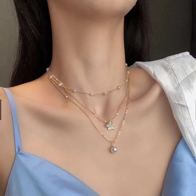 Náhrdelník s imitací perly | Řetízek s přívěskem - 4