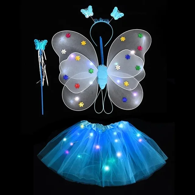 Dětský kostým se svítícími křídly a sukní - modrý