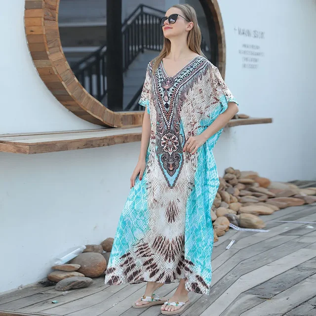 Plážové maxi šaty s květinovým vzorem | Univerzální velikost - Tmavošedý