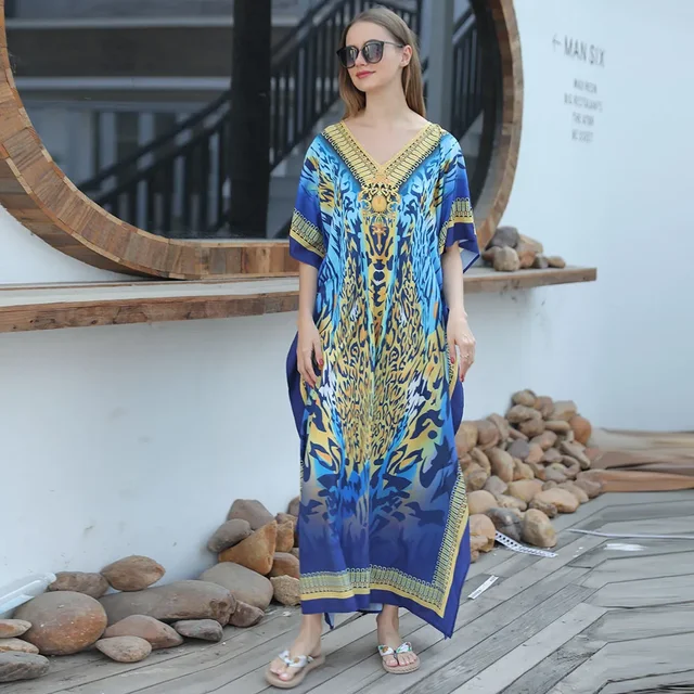 Plážové maxi šaty s květinovým vzorem | Univerzální velikost - Průhledná