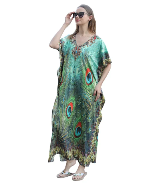 Plážové maxi šaty s květinovým vzorem | Univerzální velikost - vojenská zelená