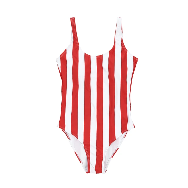 Jednodílné pruhované dámské plavky s pruhem - červené, L