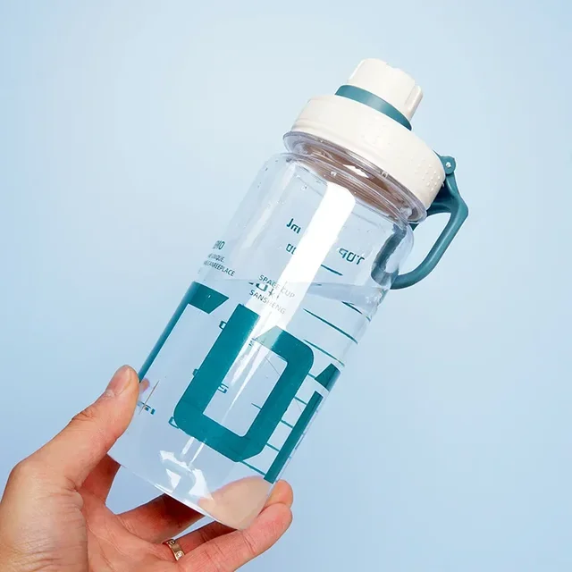 Velkokapacitní fitness láhev na vodu s brčkem - Bílý, 1000 ml