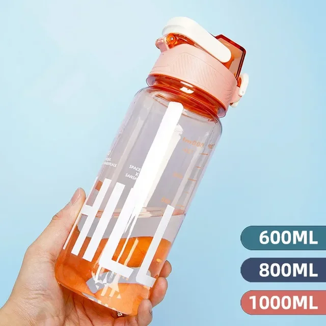 Velkokapacitní fitness láhev na vodu s brčkem - Růžový, 1000 ml