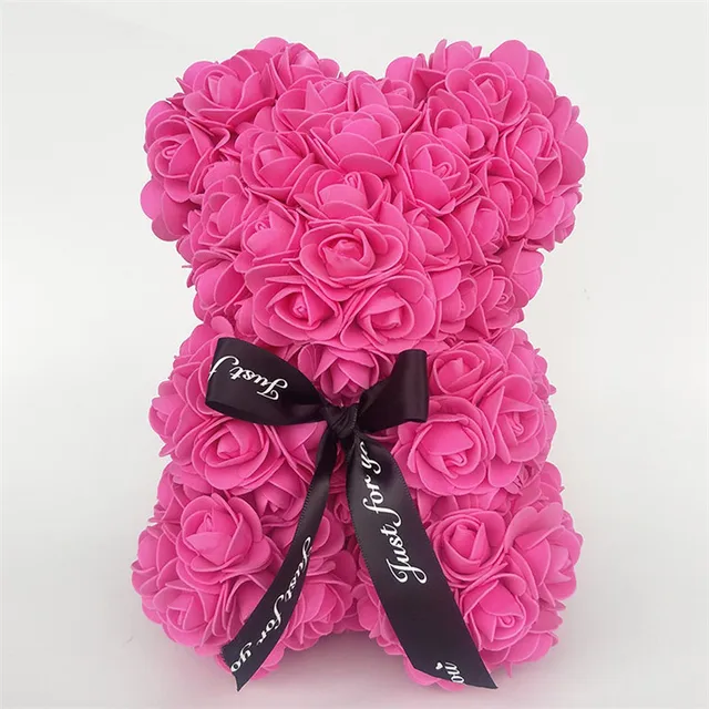Valentýnský dárek | medvídek z růží - Tmavě růžový