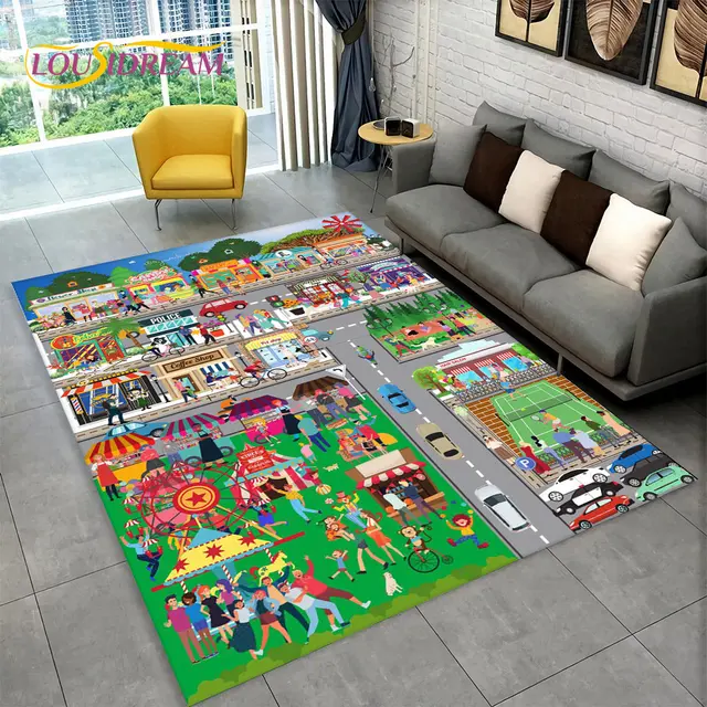 Herní koberec s motivem města a silnice - 12, 200x160cm