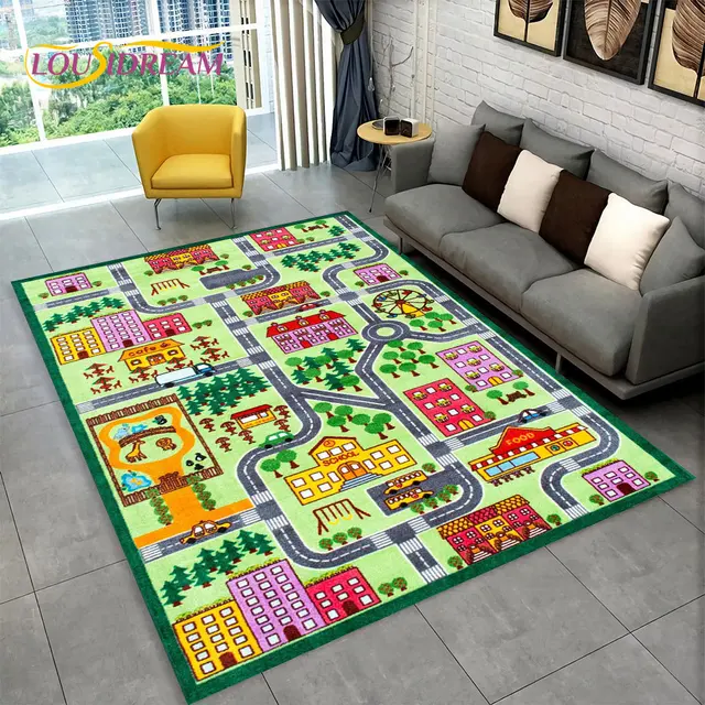 Herní koberec s motivem města a silnice - 14, 100x120cm