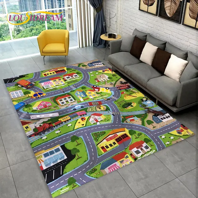 Herní koberec s motivem města a silnice - 3, 70x100cm