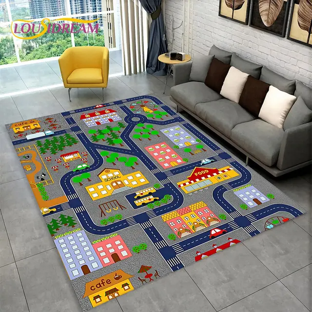 Dětský hrací koberec s motivem města a silnic - 1, 80x120cm
