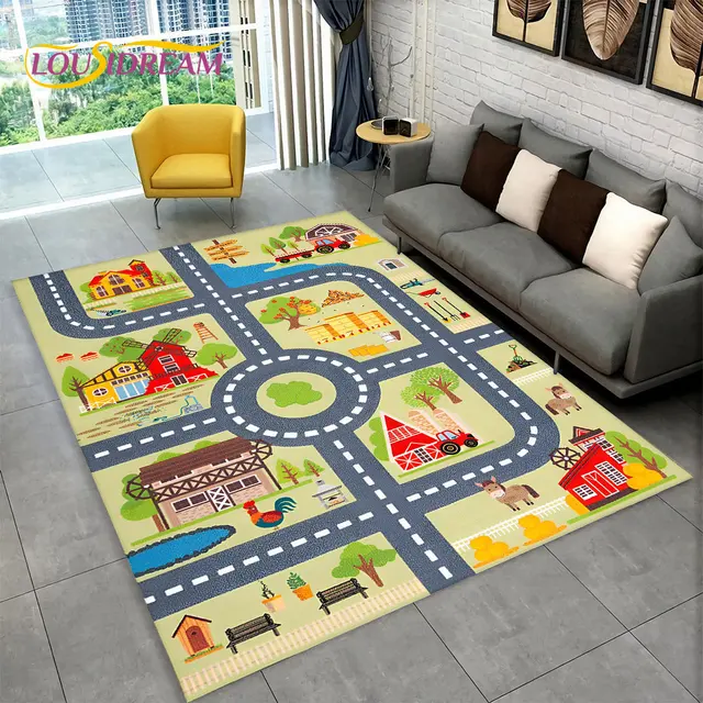 Herní koberec s motivem města a silnice - 4, 100x120cm