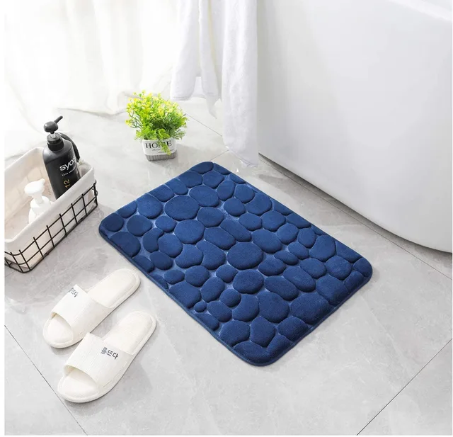 Protiskluzový koupelnový koberec z paměťové pěny - Tmavě modrá, 40x60 cm