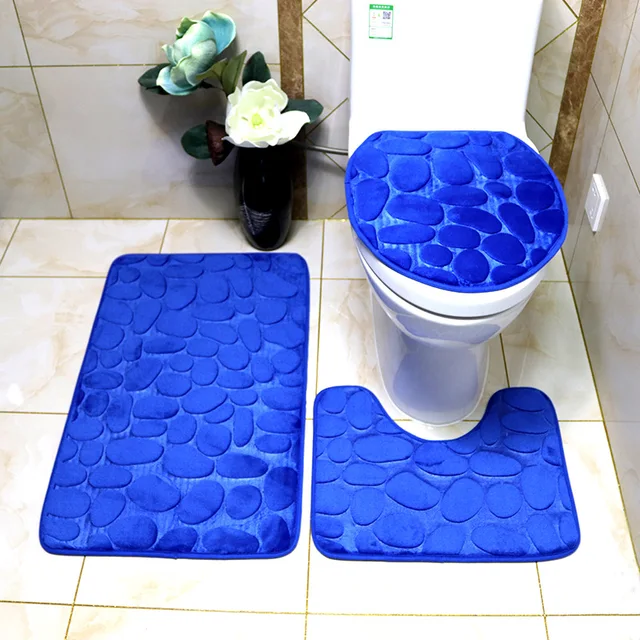 Luxusní sada koupelnových koberců - tmavě modrá-3KS