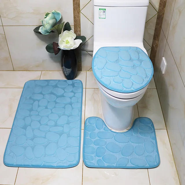 Luxusní sada koupelnových koberců - Modrá-3KS