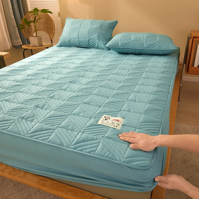 Měkký chránič matrace s povlakem na postel - Style2-Modrá, Rozměry 90 x 200 x 30 cm