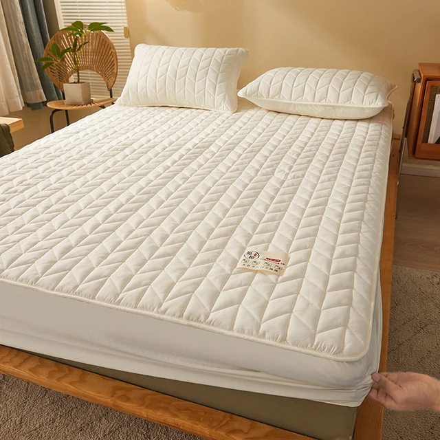 Měkký chránič matrace s povlakem na postel - Styl 1-Béžová, Rozměry 135 x 200 x 30 cm