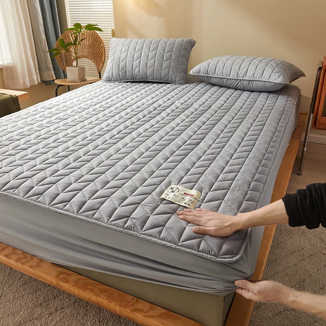 Měkký chránič matrace s povlakem na postel - Styl1-šedá, Rozměry 160 x 200 x 30 cm