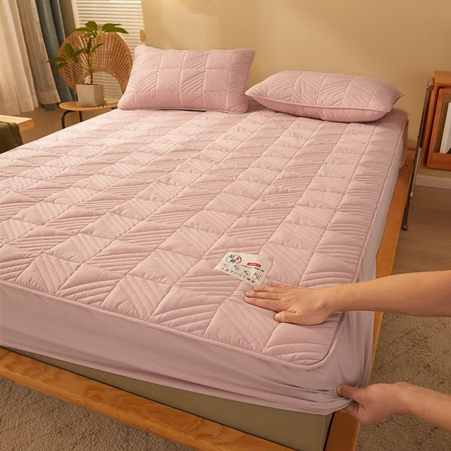 Měkký chránič matrace s povlakem na postel - Styl 2-růžový, Rozměry 135 x 200 x 30 cm