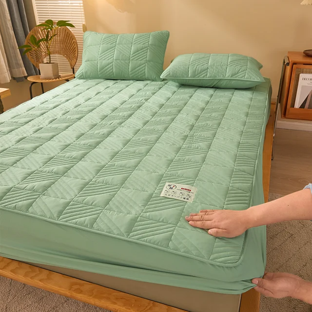 Měkký chránič matrace s povlakem na postel - Styl 2-Zelená, Rozměry 90 x 200 x 30 cm