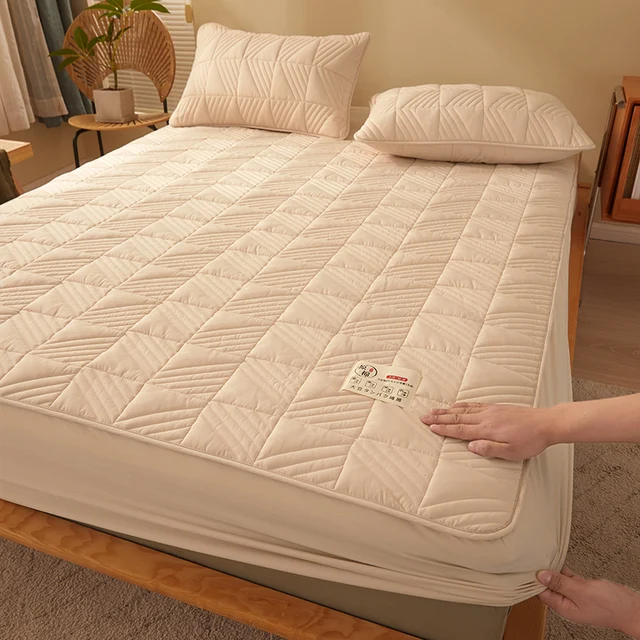Měkký chránič matrace s povlakem na postel - Styl 2-Khaki, Rozměry 90 x 200 x 30 cm