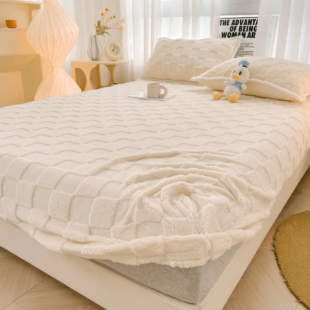 Sametový chránič matrace Dreamreal kostkovaný styl - Kostkovaná-béžová, Rozměry 160 x 200 x 30 cm