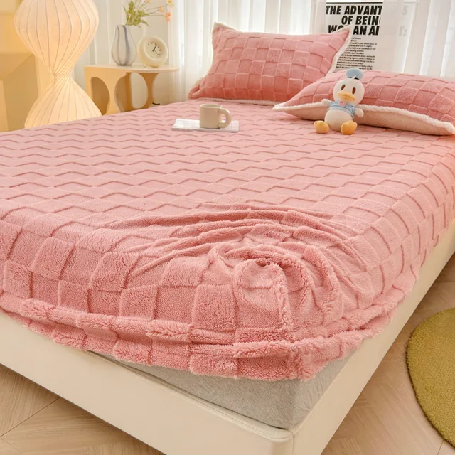 Sametový chránič matrace Dreamreal kostkovaný styl - Kostkovaná-růžová, Rozměry 90 x 200 x 30 cm