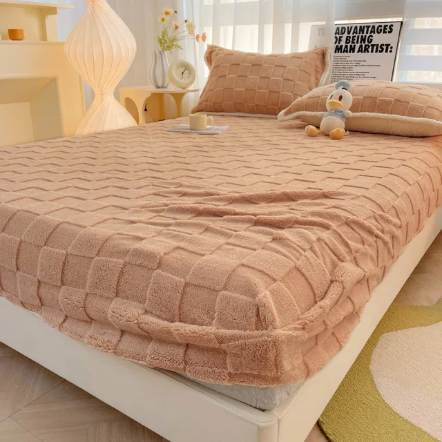 Sametový chránič matrace Dreamreal kostkovaný styl - Kostkovaná-hnědá, Rozměry 160 x 200 x 30 cm