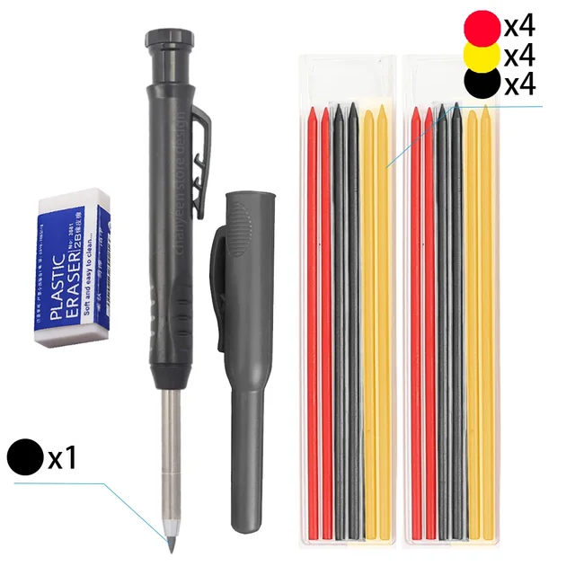Multifunkční tužka pro truhláře s ořezávačem - Sada 22