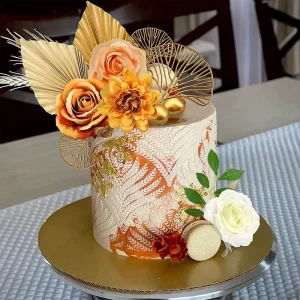 Zlaté papírové vějíře na svatební dort | dortové ozdoby