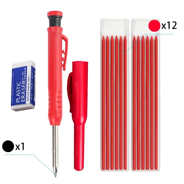 Multifunkční tužka pro truhláře s ořezávačem - Sada 17