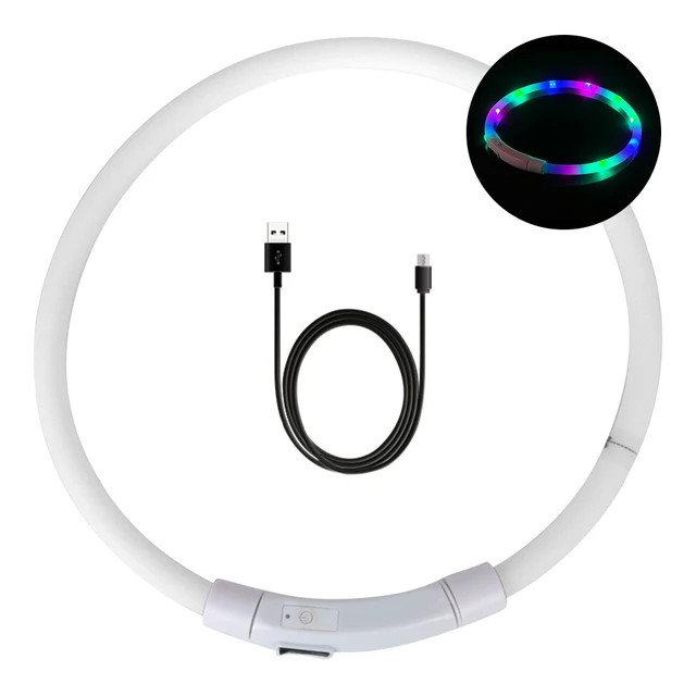 Svítící USB LED obojek pro psy průměr 16 cm - barvitý