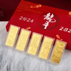 Sada 5 zlatých cihel Rok Draka – dekorativní suvenýr