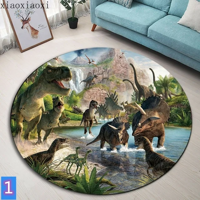 Kulatý 3D dětský koberec s dinosaury - 1, Rozměr 140 cm x 140 cm