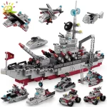 Stavebnice vojenská loď a letadlová loď pro děti, 561 dílků | styl lego