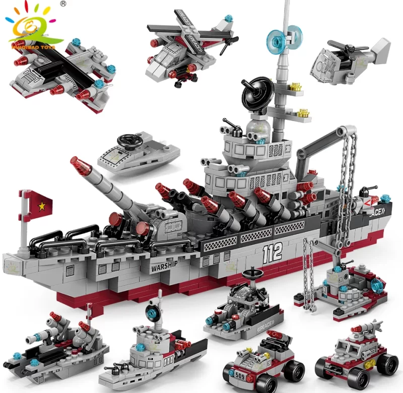 Stavebnice vojenská loď a letadlová loď pro děti, 561 dílků | styl lego