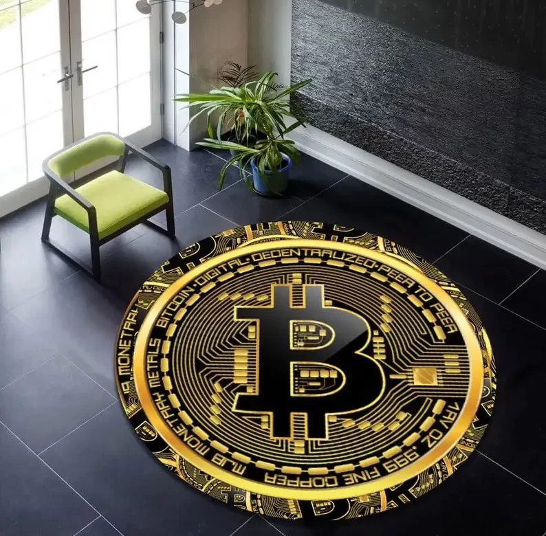 Kulatý koberec do obývacího pokoje a ložnice | Bitcoin, kryptoměny