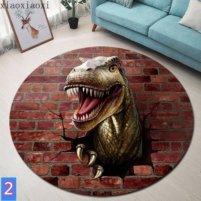 Kulatý 3D dětský koberec s dinosaury - 3, Rozměr 140 cm x 140 cm