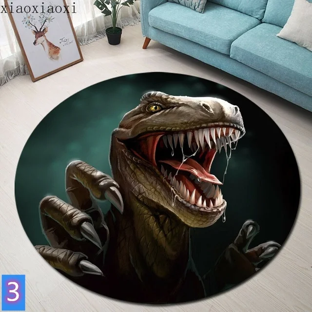 Kulatý 3D dětský koberec s dinosaury - 5, Rozměr 140 cm x 140 cm