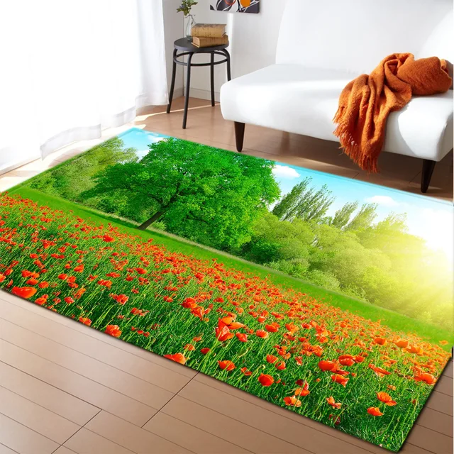 Květinová podlahová rohož s 3D tiskem | květinový koberec - 20, 40 x 120 cm 16 x 47 palců