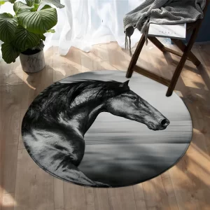 Kulatý koberec s 3D divokým koněm