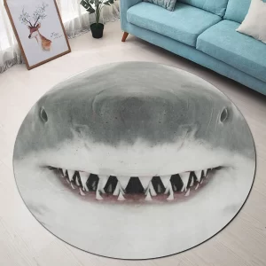 Kulatý dětský protiskluzový koberec 3D design do obýváku | žralok