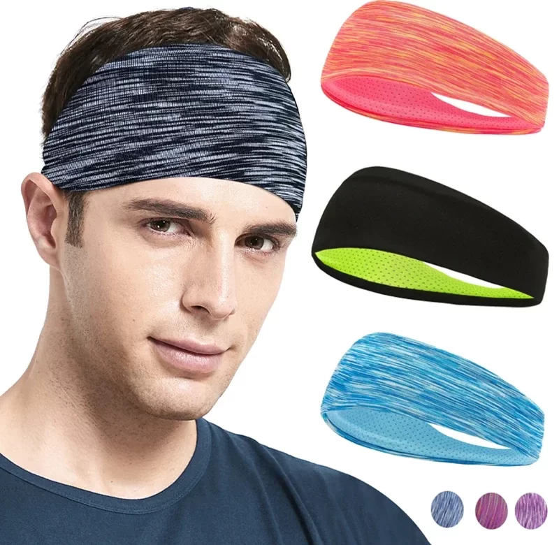 3PCS Sweatband for Men Women Elastic Sport Hairbands Head Band Yoga Headbands Headwear Headwrap Sports Workout Hair Accessories