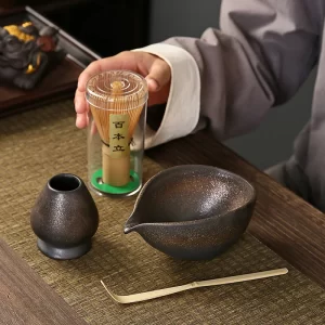 4pcs Handmade Home Easy Clean Matcha Tea Set Tool Stand Kit Bowl Whisk Scoop Gift Ceremony Traditional Japanese Accessories